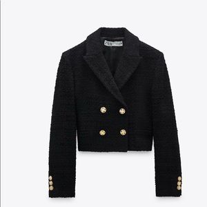 Zara Cropped Black Tweed Blazer NWT